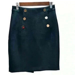 H&M Womens Size 2 Pencil Skirt Black Gold Buttons Above Knee Slit New